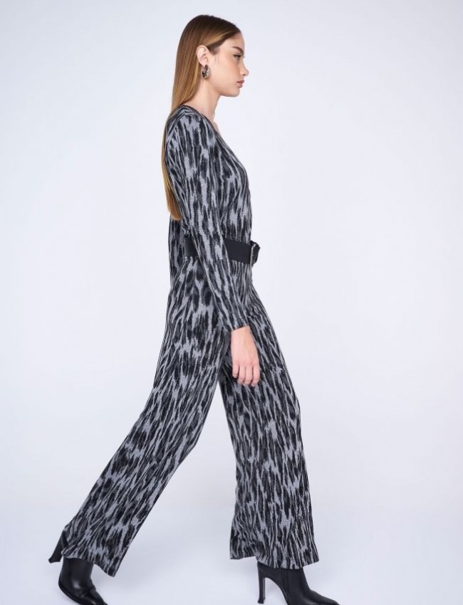 Animal printed ψηλόμεση ελαστική παντελόνα σε ίσια γραμμή και λάστιχο στη μέση Ale