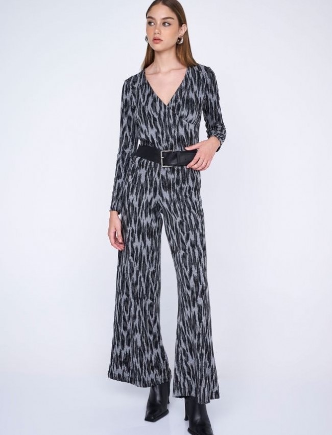 Animal printed ψηλόμεση ελαστική παντελόνα σε ίσια γραμμή και λάστιχο στη μέση Ale