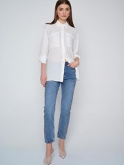 Blue jean high waisted σταθερό παντελόνι σε ίσια γραμμή με στρασάκια κατά μήκος στο πλάι Ale