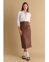 Ταμπά faux-leather midi φούστα, σε ίσια γραμμή, με τετράγωνες τσέπες μπροστά, σκίσιμο μπροστά, κλείσιμο με κρυφό φερμουάρ πίσω και αποσπωμένη ζώνη Attrattivo  
