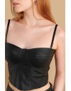 Μαύρο faux-leather μπούστο με φερμουάρ στην πλάτη, μπροστινά διακοσμητικά γαζιά  και σιλικόνη τελείωμα εσωτερικά Attrattivo 