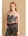 Bronze faux-leather μπούστο με φερμουάρ στην πλάτη, μπροστινά διακοσμητικά γαζιά και σιλικόνη τελείωμα εσωτερικά Attrattivo