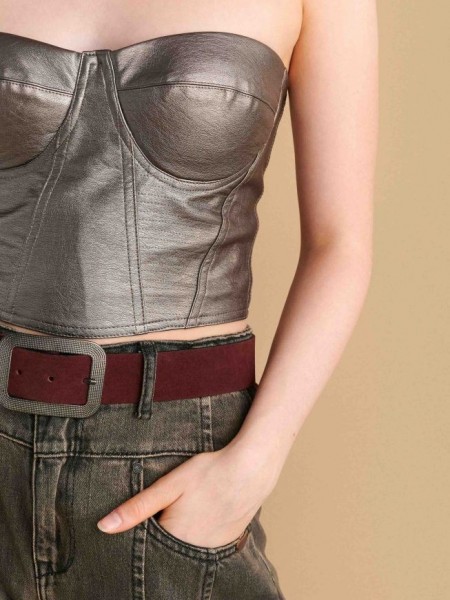 Bronze faux-leather μπούστο με φερμουάρ στην πλάτη, μπροστινά διακοσμητικά γαζιά και σιλικόνη τελείωμα εσωτερικά Attrattivo