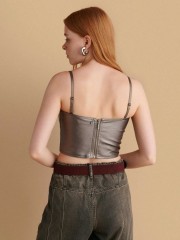 Bronze faux-leather μπούστο με φερμουάρ στην πλάτη, μπροστινά διακοσμητικά γαζιά και σιλικόνη τελείωμα εσωτερικά Attrattivo