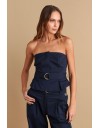 Μπλε βαμβακερό strapless μπούστο, σε εφαρμοστή γραμμή, κλείσιμο με κρυφό φερμουάρ μπροστά και αποσπώμενη υφασμάτινη ζώνη Attrattivo 