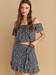 Floral printed μπλε ψηλόμεση κοντή φούστα, σε ελαφρώς κλος γραμμή, κλείσιμο με φερμουάρ στο πλάι και μη αποσπώμενη ζώνη Attrattivo 