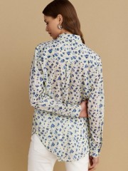Floral printed μπλε μακρυμάνικο πουκάμισο, σε ίσια γραμμή, με πέτο γιακά, κουφόπιετα στην πλάτη και κλείσιμο με κουμπιά μπροστά Attrattivo 