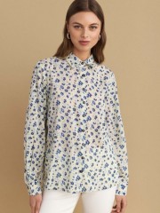 Floral printed μπλε μακρυμάνικο πουκάμισο, σε ίσια γραμμή, με πέτο γιακά, κουφόπιετα στην πλάτη και κλείσιμο με κουμπιά μπροστά Attrattivo 