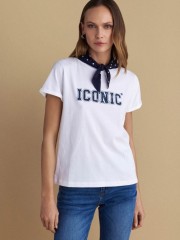 Λευκό βαμβακερό κοντομάνικο t-shirt, με κλειστή στρογγυλή λαιμόκοψη και τύπωμα "Iconic" Attrattivo 