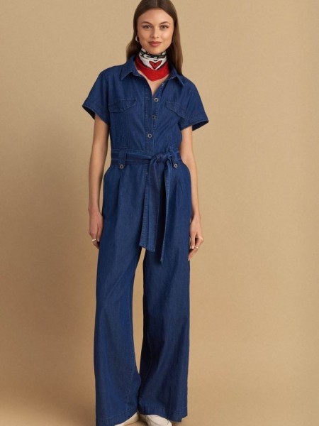 Blue Jean tencel shirt-look ολόσωμη φόρμα σε μεσάτη γραμμή, μπροστινές πιέτες, πλαϊνές τσέπες και αποσπώμενη υφασμάτινη ζώνη Attrattivo