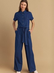 Blue Jean tencel shirt-look ολόσωμη φόρμα σε μεσάτη γραμμή, μπροστινές πιέτες, πλαϊνές τσέπες και αποσπώμενη υφασμάτινη ζώνη Attrattivo