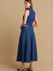 Blue jean tencel ψηλόμεση midi φούστα, σε κλος γραμμή, με πιέτες μπροστά, κλείσιμο με φερμουάρ στο πλάι και αποσπώμενη ζώνη Attrattivo 