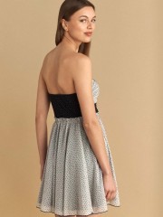 Πουά εκρού τούλινο strapless κοντό φόρεμα, σε κλος γραμμή και λάστιχο στην μέση Attrattivo 