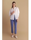 Μπλε indigo basic παντελόνι αστραγάλου χωρίς κούμπωμα, με πλαϊνές τσέπες, λάστιχο πίσω στην μέση και ρεβέρ στο τελείωμα Attrattivo