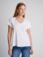 Λευκό βαμβακερό κοντομάνικο basic Τ-shirt, με V- λαιμόκοψη και ελαφρώς Α γραμμή Attrattivo  