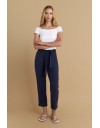 Μπλε  basic tencel παντελόνι, με πλαϊνές τσέπες, αποσπώμενη υφασμάτινη ζώνη και ρυθμιζόμενο κουμπί στον ποδόγυρο Attrattivo 