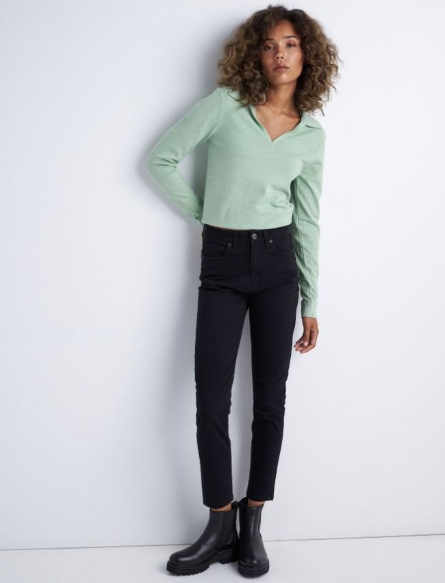 Μαύρο βαμβακερό πεντάτσεπο ψηλόμεσο basic skinny fit παντελόνι αστραγάλου Attrattivo