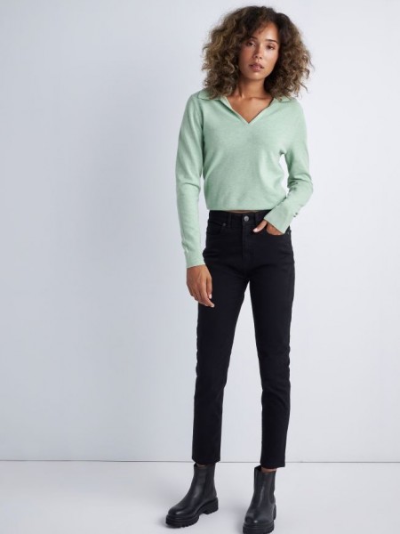 Μαύρο βαμβακερό πεντάτσεπο ψηλόμεσο basic skinny fit παντελόνι αστραγάλου Attrattivo