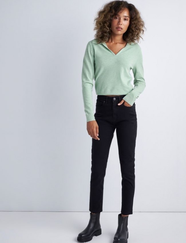 Μαύρο βαμβακερό πεντάτσεπο ψηλόμεσο basic skinny fit παντελόνι αστραγάλου Attrattivo