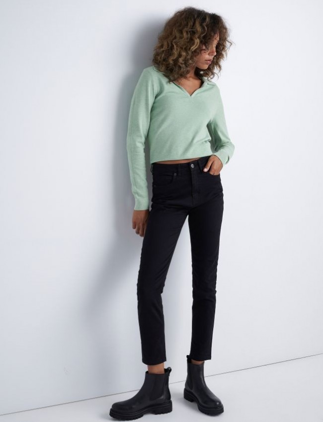 Μαύρο βαμβακερό πεντάτσεπο ψηλόμεσο basic skinny fit παντελόνι αστραγάλου Attrattivo