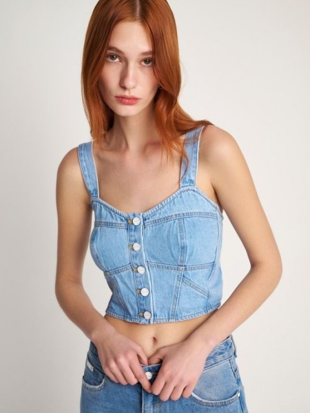 Blue Jean αμάνικο μπούστο  με κουμπιά μπροστά και λάστιχο πίσω στην πλάτη Attrattivo 