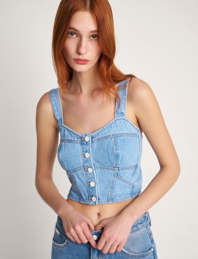 Blue Jean αμάνικο μπούστο  με κουμπιά μπροστά και λάστιχο πίσω στην πλάτη Attrattivo 