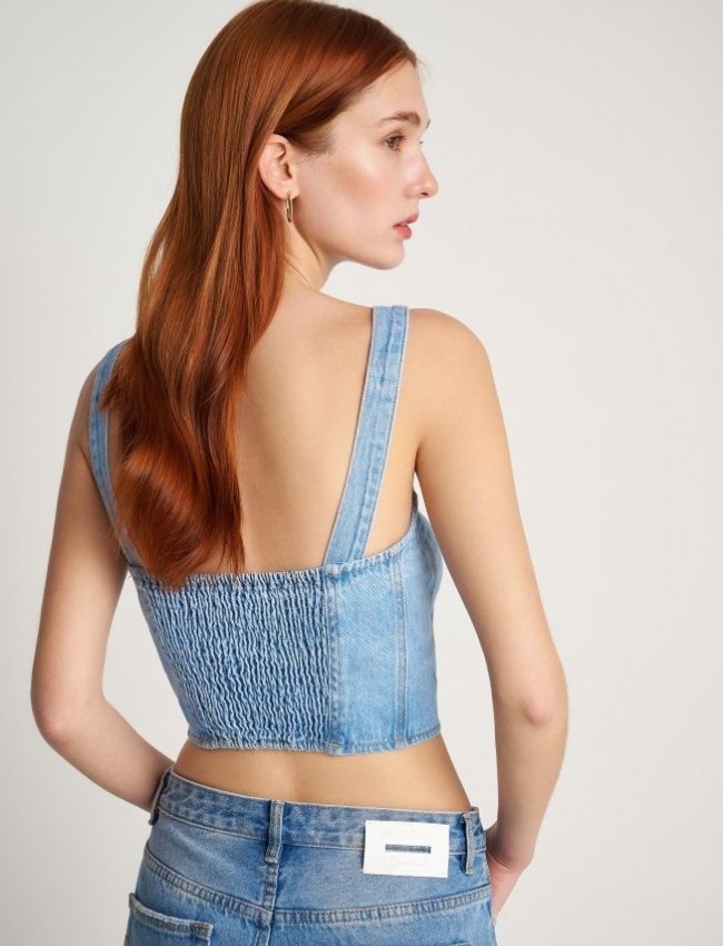 Blue Jean αμάνικο μπούστο  με κουμπιά μπροστά και λάστιχο πίσω στην πλάτη Attrattivo 