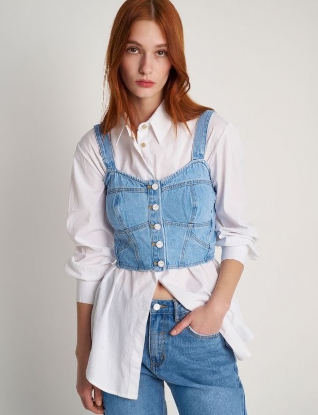 Blue Jean αμάνικο μπούστο  με κουμπιά μπροστά και λάστιχο πίσω στην πλάτη Attrattivo 