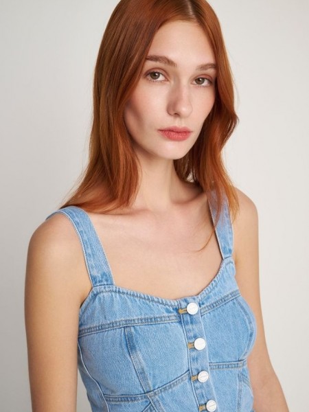 Blue Jean αμάνικο μπούστο  με κουμπιά μπροστά και λάστιχο πίσω στην πλάτη Attrattivo 