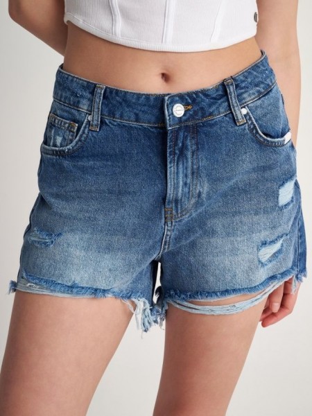 Blue jean σορτς με έντονα σκισίματα στο τελείωμα, μικρά ξεβάμματα και κλείσιμο με κρυφό φερμουάρ και κουμπί Attrattivo