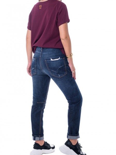 Blue jean παντελόνι boyfit με διακοσμητικά γαζιά Attrattivo