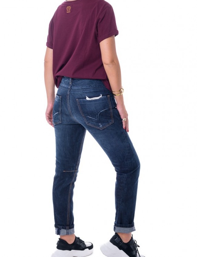 Blue jean παντελόνι boyfit με διακοσμητικά γαζιά Attrattivo