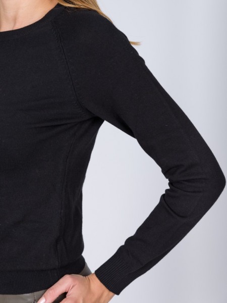 Μαύρη μακρυμάνικη basic πλεκτή μπλούζα με στρογγυλή λαιμόκοψη Attrattivo