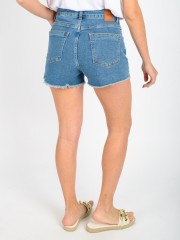 Blue jean ψηλόμεσο ελαστικό σορτς με μικρές φθορές μπροστά και μικρό ξέφτι στο τελείωμα Attrattivo