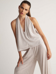 Ασημί lurex αμάνικο τοπ με halter λαιμόκοψη και ανοιχτή πλάτη Attrattivo