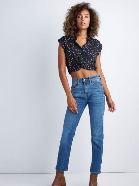 Blue jean ψηλόμεσο παντελόνι regular fit, μήκος αστραγάλου και ταμπά γαζιά Attrattivo