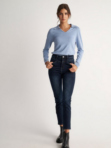 Blue black ψηλόμεσο jean ελαστικό skinny παντελόνι με κοφτές στρογγυλεμένες τσέπες μπροστά και τετράγωνες πίσω Attrattivo