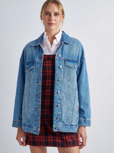 Blue jean μακρύ jacket loose fit με ρεγκλάν μανικοκόλληση, τετράγωνες τσέπες ψηλά και πλαινές κρυφές Attrattivo