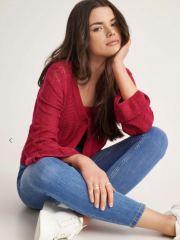 Light blue jean ψηλόμεσο ελαστικό παντελόνι με μικρά ξεβάμματα μπροστά και τετράγωνες τσέπες πίσω Attrattivo