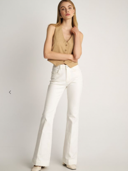 Λευκό high-waisted jean παντελόνι καμπάνα σε flare γραμμή και τετράγωνες τσέπες πίσω Attrattivo