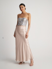Εμπριμέ ασημί strapless μπλούζα-μπούστο με κεντημένες παγιέτες και κλείσιμο μ φερμουάρ στην πλάτη Attrattivo 