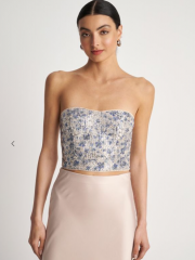 Εμπριμέ ασημί strapless μπλούζα-μπούστο με κεντημένες παγιέτες και κλείσιμο μ φερμουάρ στην πλάτη Attrattivo 
