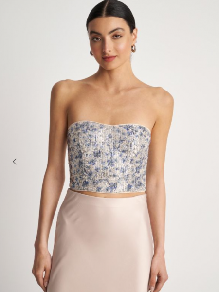 Εμπριμέ ασημί strapless μπλούζα-μπούστο με κεντημένες παγιέτες και κλείσιμο μ φερμουάρ στην πλάτη Attrattivo 