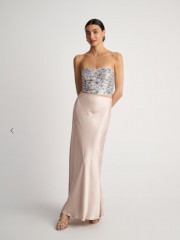 Εμπριμέ ασημί strapless μπλούζα-μπούστο με κεντημένες παγιέτες και κλείσιμο μ φερμουάρ στην πλάτη Attrattivo 