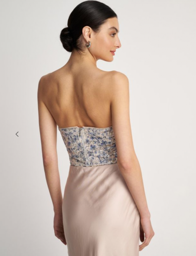 Εμπριμέ ασημί strapless μπλούζα-μπούστο με κεντημένες παγιέτες και κλείσιμο μ φερμουάρ στην πλάτη Attrattivo 