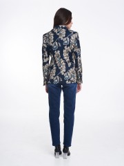 Floral printed μπλε σακάκι μεσάτη γραμμή με διπλό κουμπί, κλείσιμο μπροστά καπακωτές μπροστινές τσέπες Badoo