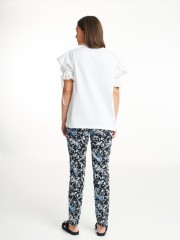 Floral printed μαύρο ψηλόμεσο ελαστικό παντελόνι αστραγάλου με τύπωμα λαχούρια, μπροστινές τσέπες και κλείσιμο με κουμπί Badoo