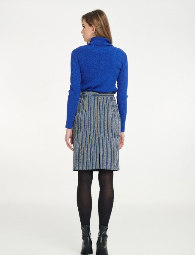 Ψαροκόκαλο μπλε ρουά midi ελαστική φούστα σε ίσια γραμμή, χωρίς τσέπες και κλείσιμο με κρυφό φερμουάρ πίσω Badoo
