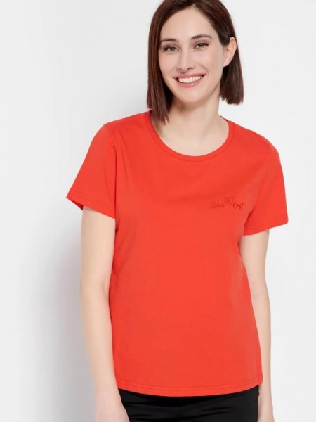 Κοραλί βαμβακερό κοντομάνικο t-shirt με στρογγυλή λαιμόκοψη και διακριτικό κέντημα στο μπροστά μέρος Bill Cost
