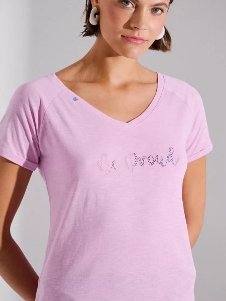 Ροζ κοντομάνικο t-shirt σε ίσια γραμμή με v-λαιμόκοψη και μπροστινό τύπωμα “be proud” Bill Cost 